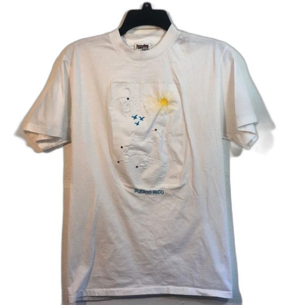 Vintage Puerto Rico Souvenir Graphic T-Shirtβ White Embroidered Tourist Tee